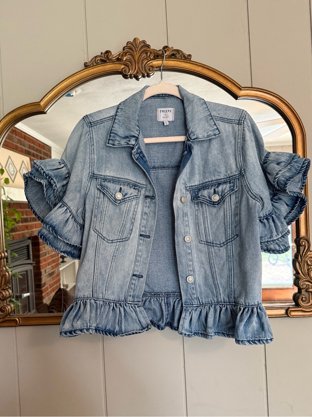 Twelve by Twelve Light Blue Ruffle-Trim Denim Jacket